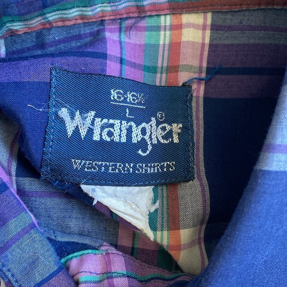 Vintage Mens Wrangler Blue Purple Plaid Casual Western Button Down Shirt 16-16.5 - Picture 3 of 4